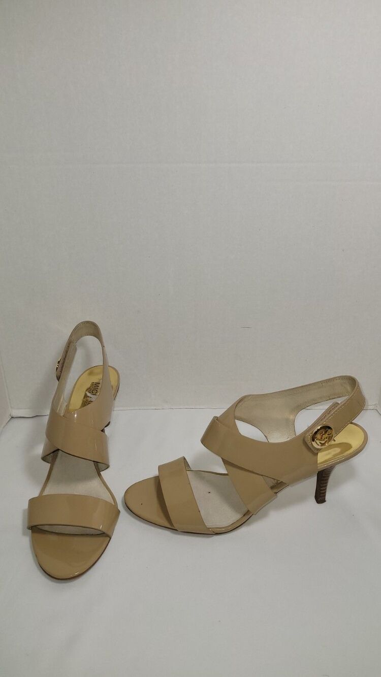 Michael Kors Tan Beige Patent Leather Strappy Heels Women's Size 11